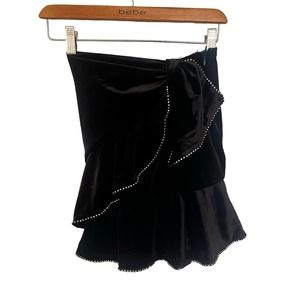 Elegant Pre-Loved Girls Dance black velvet w rhinestone mini wrap skirt size XS